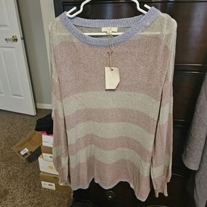 Easel- Cozy Striped Sweater in Pink and Cream